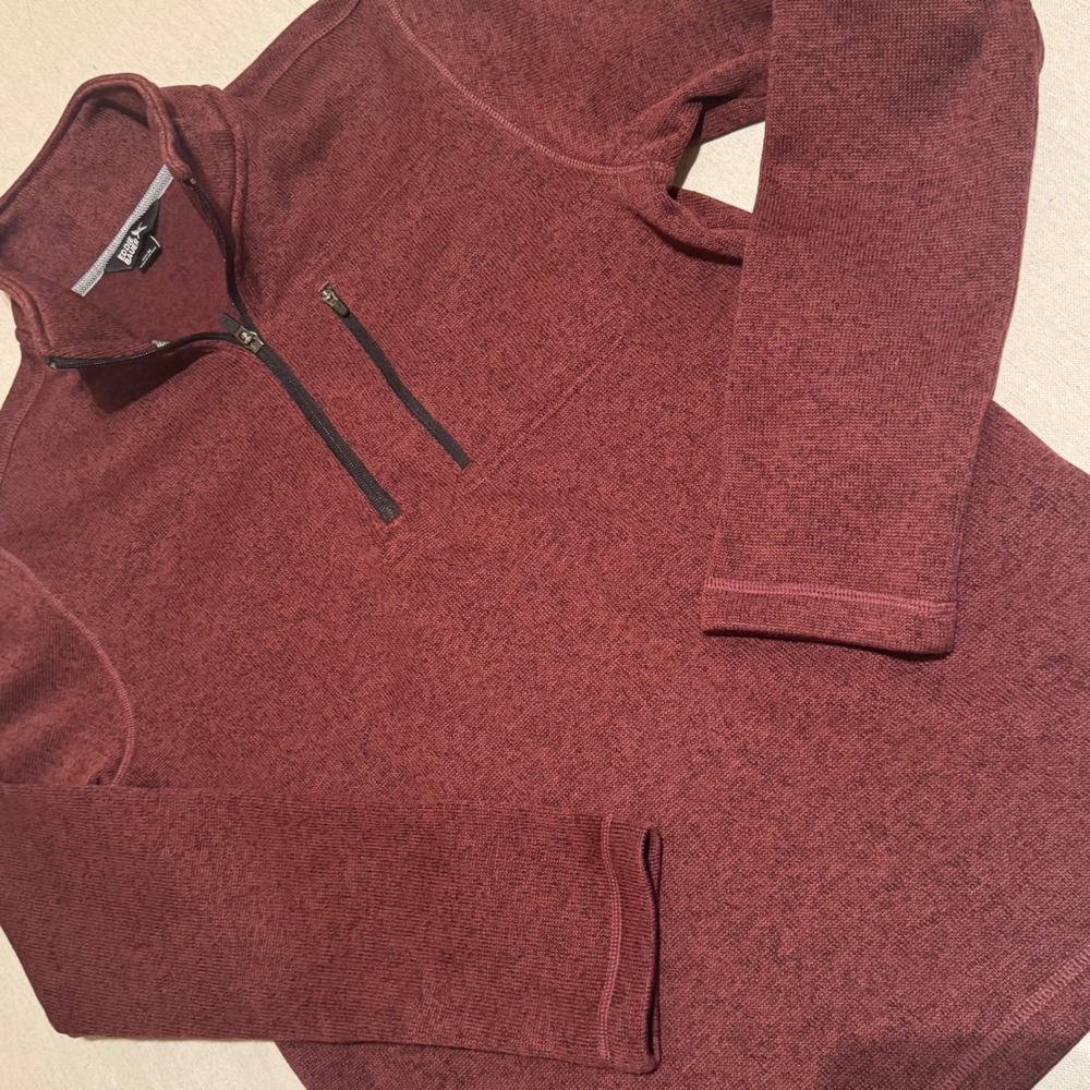Eddie Bauer Mens Burgundy Heather Quarter Zip Fleece Pullover M Fall Gorp Cozy
